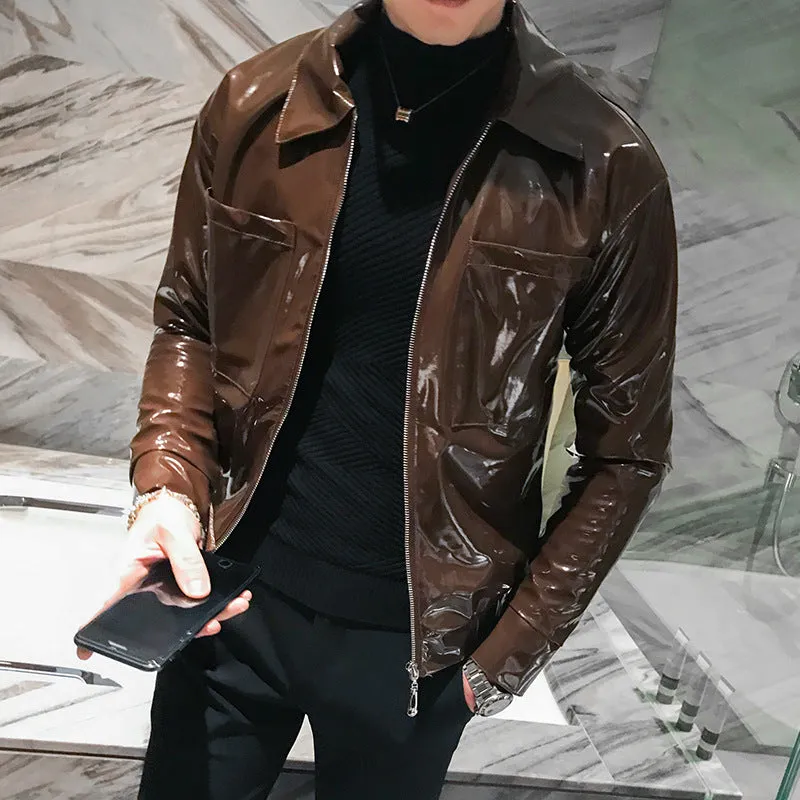 PU leather lapel jacket