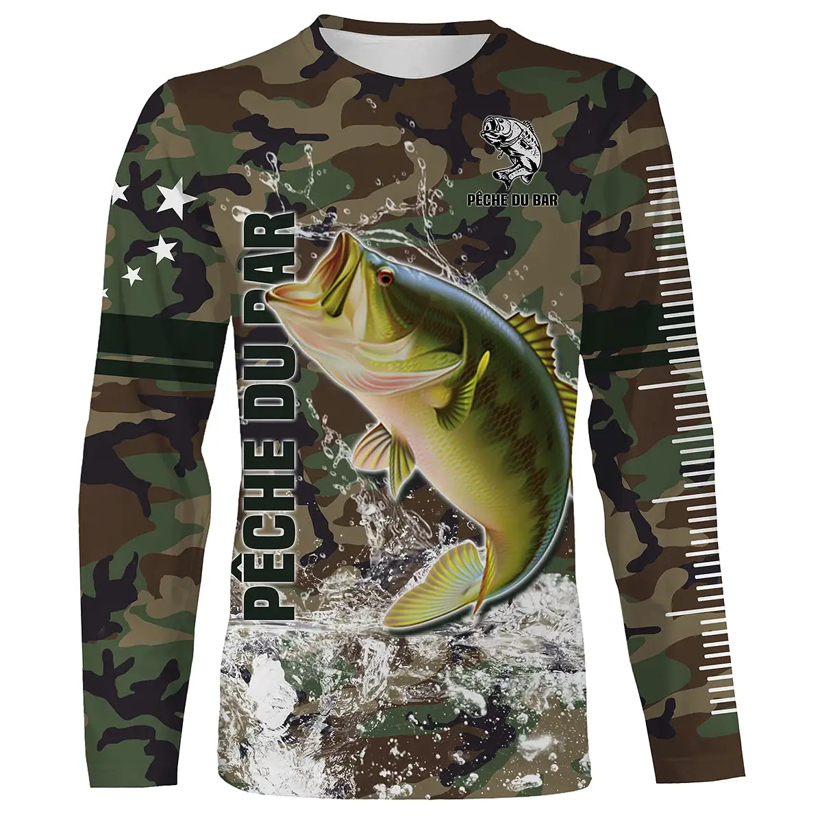 Pêche du Bar, Cadeau Original Pêcheur, Camouflage Pêche, Tee Shirt, Sweat à capuche, Vêtement Anti UV, Cadeau Personnalisé Pour 