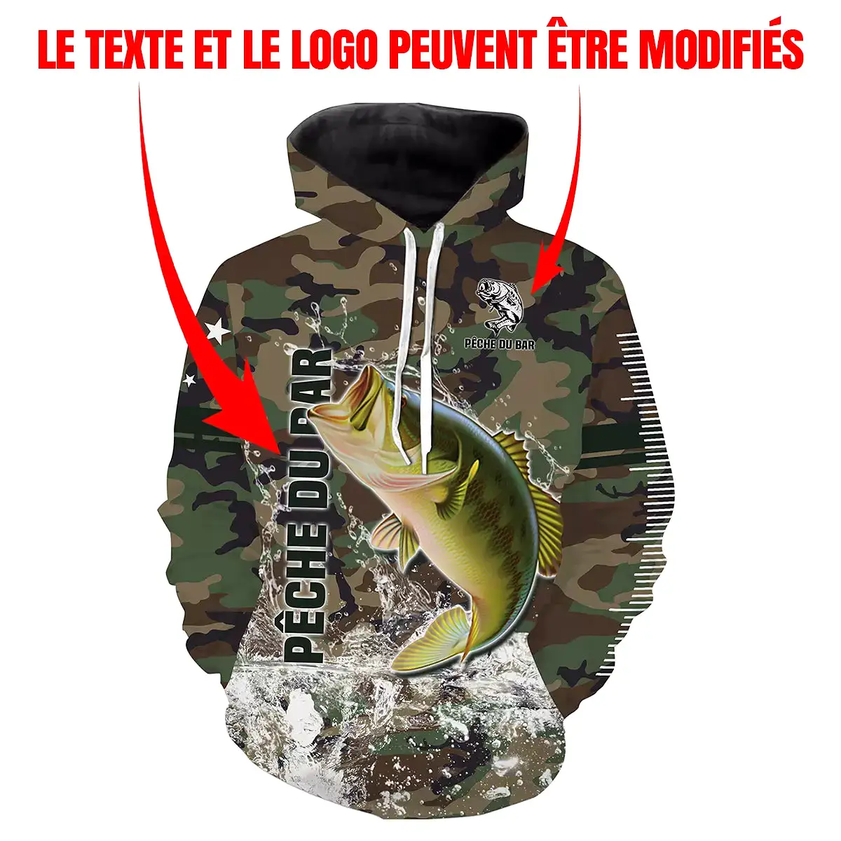 Pêche du Bar, Cadeau Original Pêcheur, Camouflage Pêche, Tee Shirt, Sweat à capuche, Vêtement Anti UV, Cadeau Personnalisé Pour 