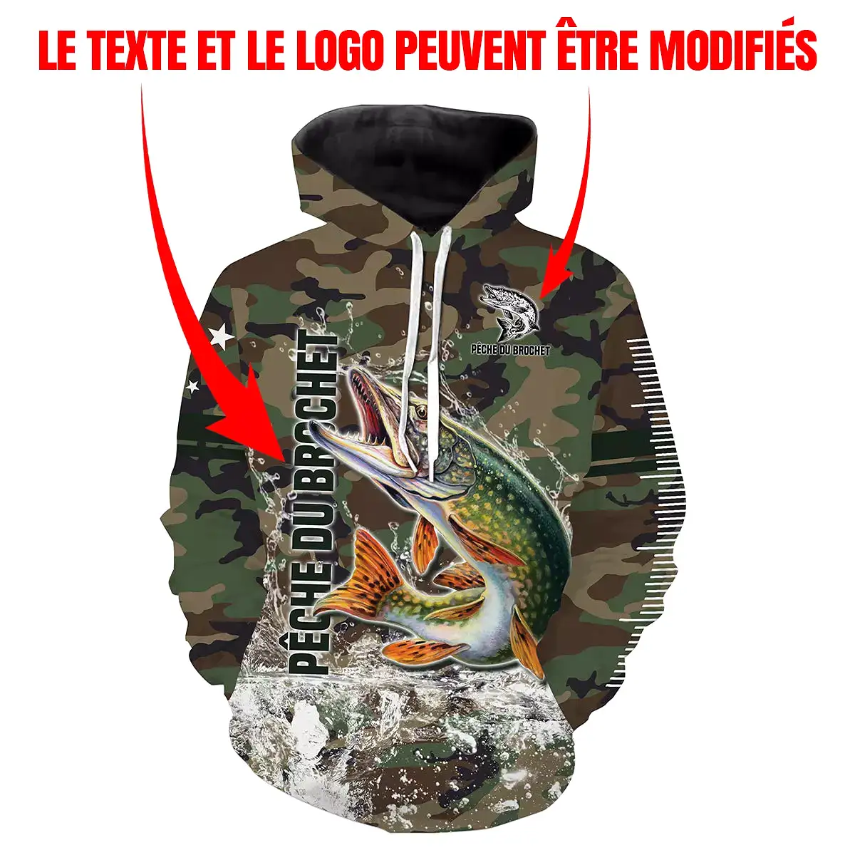 Pêche du Brochet, Pêche aux Carnassiers, Cadeau Original Pêcheur, Camouflage Pêche, Tee Shirt, Sweat à capuche, Vêtement Anti UV