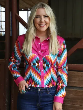 Ranch Dress'n DAKOTA Womens Performance Rodeo Shirt Pink / Multicolor