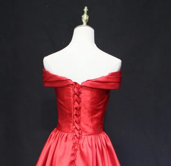 Red Off Shoulder Satin Long Party Dress , Charming Formal Gown