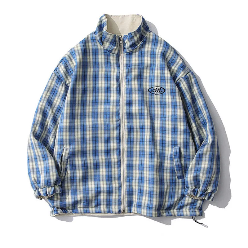 Reversible Plaid Stand Collar Jacket