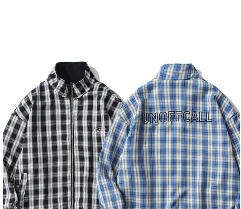 Reversible Plaid Stand Collar Jacket