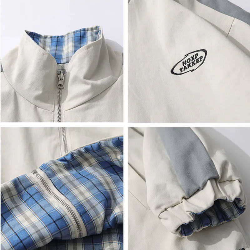 Reversible Plaid Stand Collar Jacket