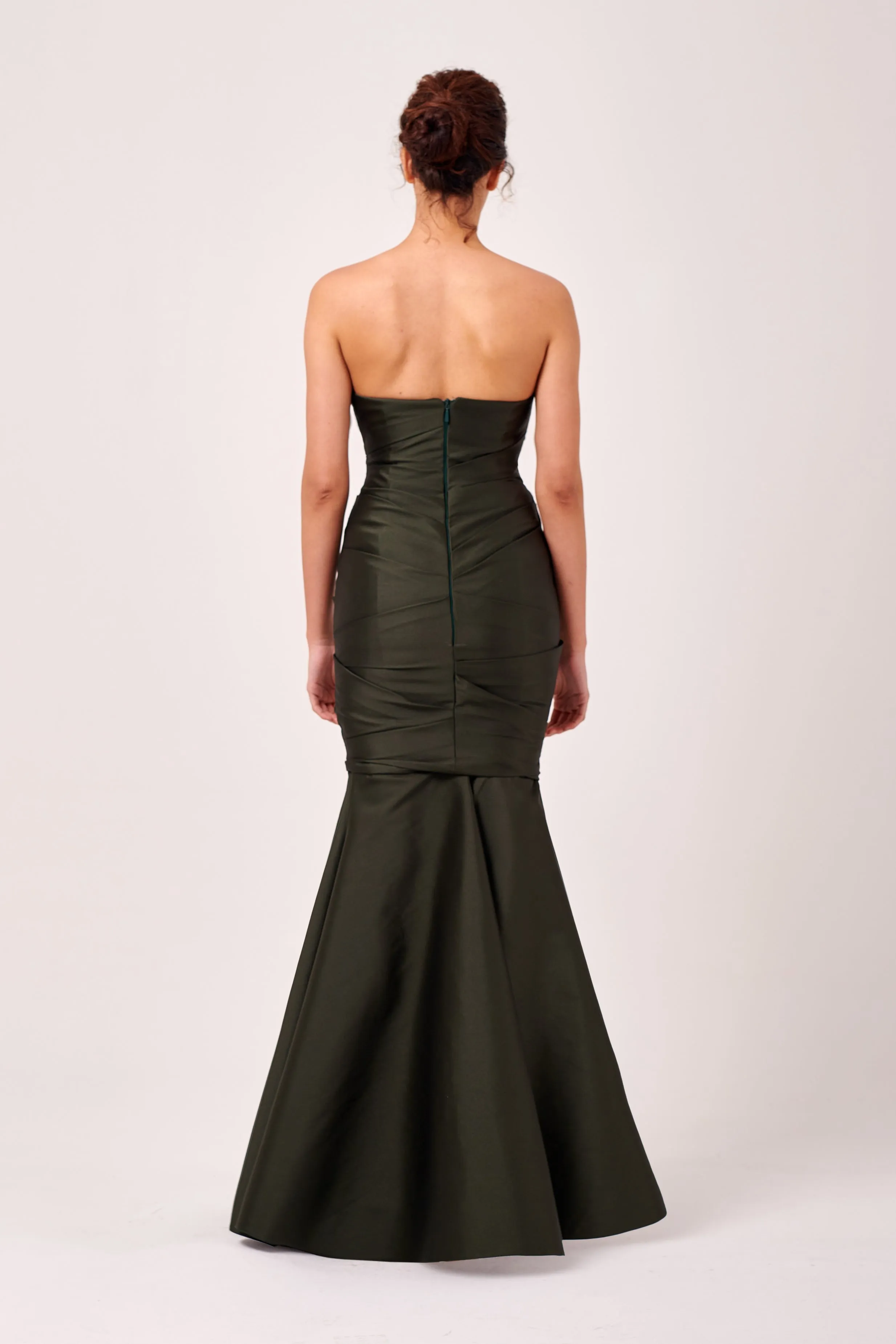 Ruched Bodice Detail Strapless Long Mermaid Gown