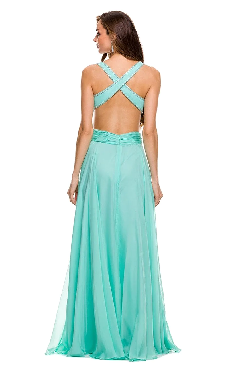 SALE Beaded Criss Cross Back Straps Chiffon Long Gown Size 2XL Style 8166