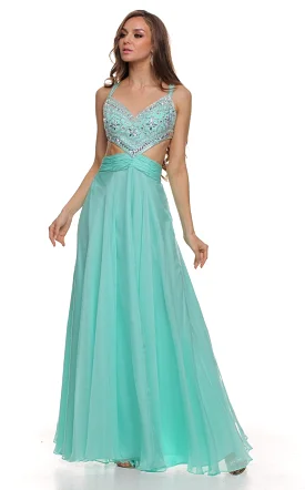 SALE Beaded Criss Cross Back Straps Chiffon Long Gown Size 2XL Style 8166