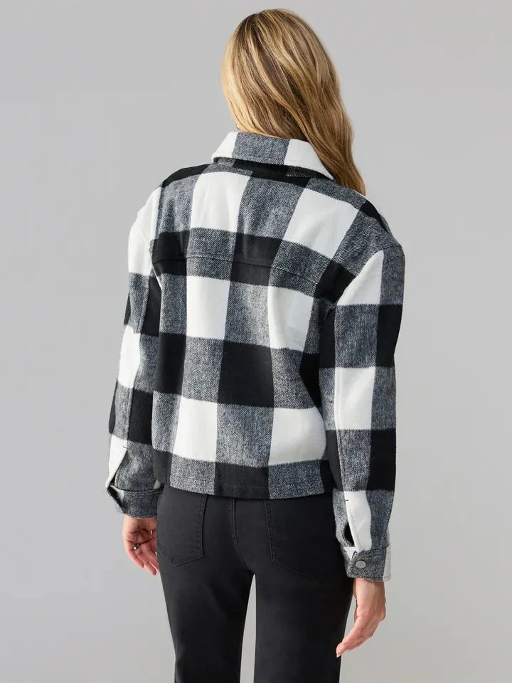 Sanctuary Cropped Boy Shirt Zip Up Jacket Checkmate