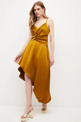 Satin Crepe Wrap Detail Midi Cami Dress | Karen Millen