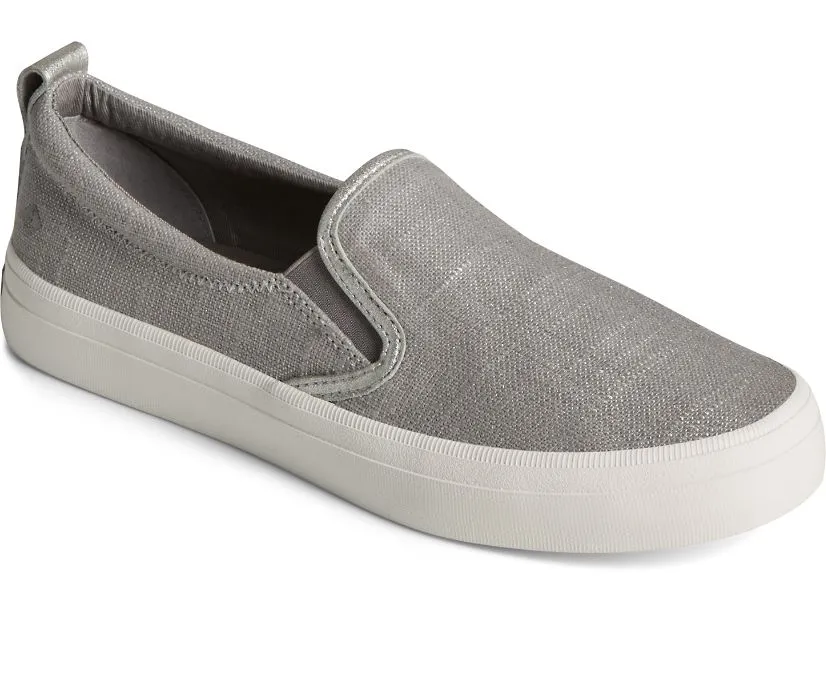 Sperry Womens Crest Twin Linen Sparkle Slip-on Shoe(87466)- Grey