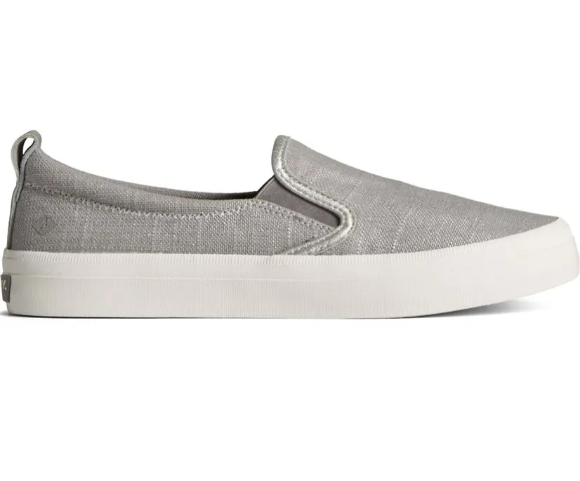 Sperry Womens Crest Twin Linen Sparkle Slip-on Shoe(87466)- Grey