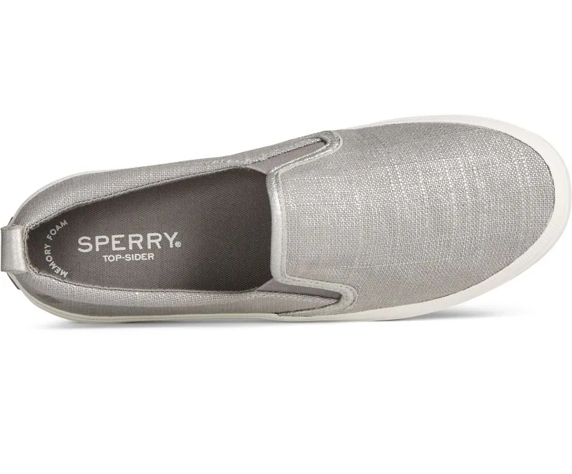 Sperry Womens Crest Twin Linen Sparkle Slip-on Shoe(87466)- Grey