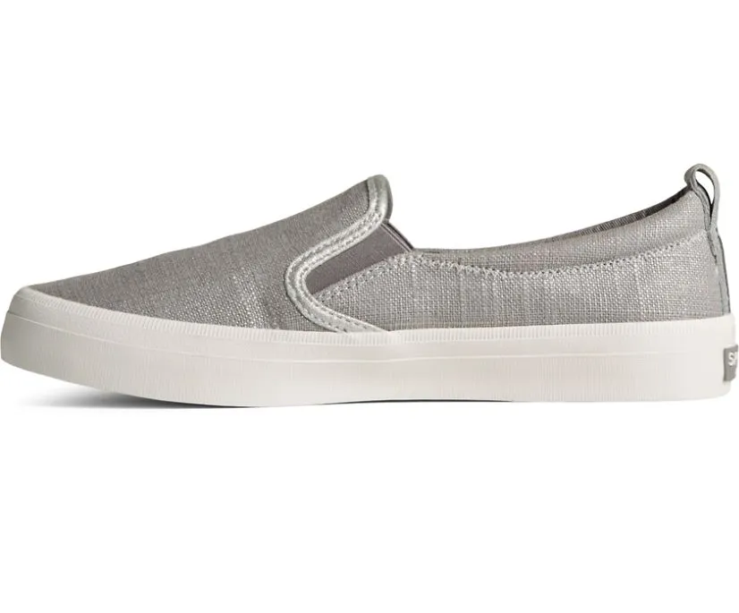 Sperry Womens Crest Twin Linen Sparkle Slip-on Shoe(87466)- Grey