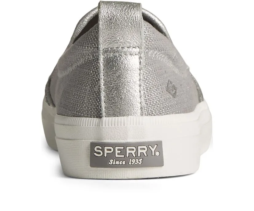 Sperry Womens Crest Twin Linen Sparkle Slip-on Shoe(87466)- Grey