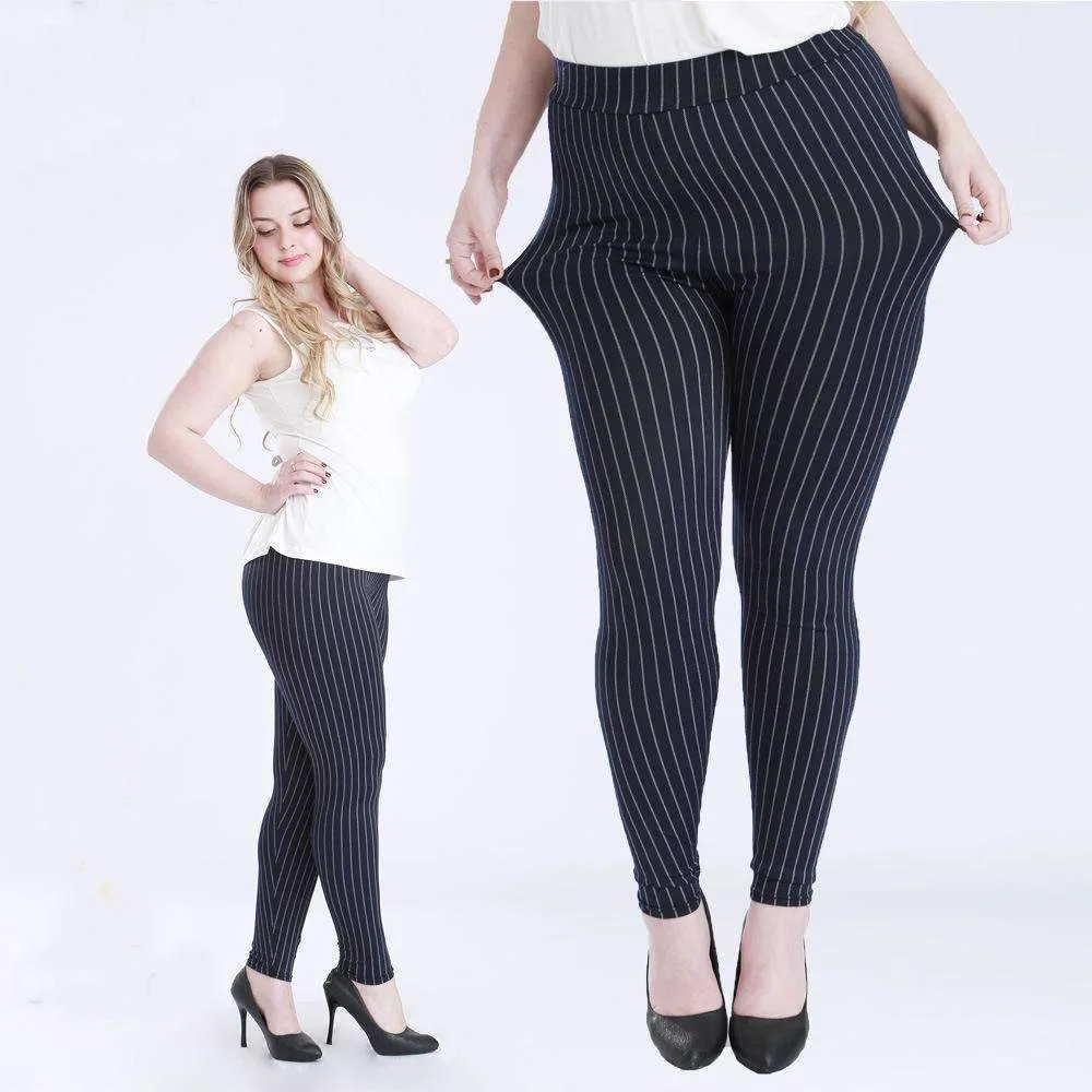 Stretchy Plus Size Striped Leggings