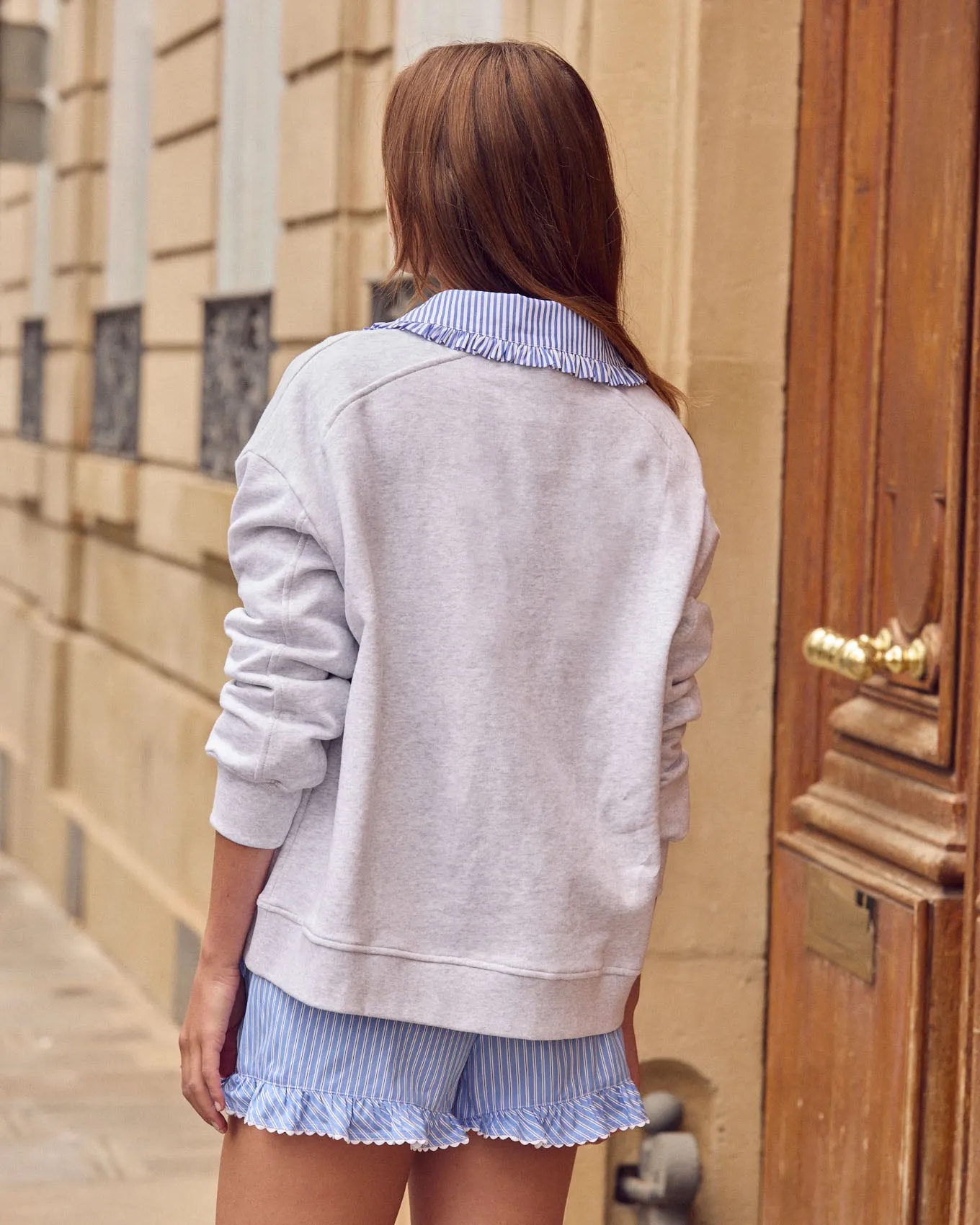 Sweat-shirt Tammy gris et rayures bleu Hello Kitty