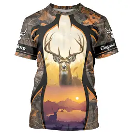 T-shirt Camouflage Chasse Au Cerf, Idée Cadeau Personnalisé Chasseur, Motif Automne - CT06092215