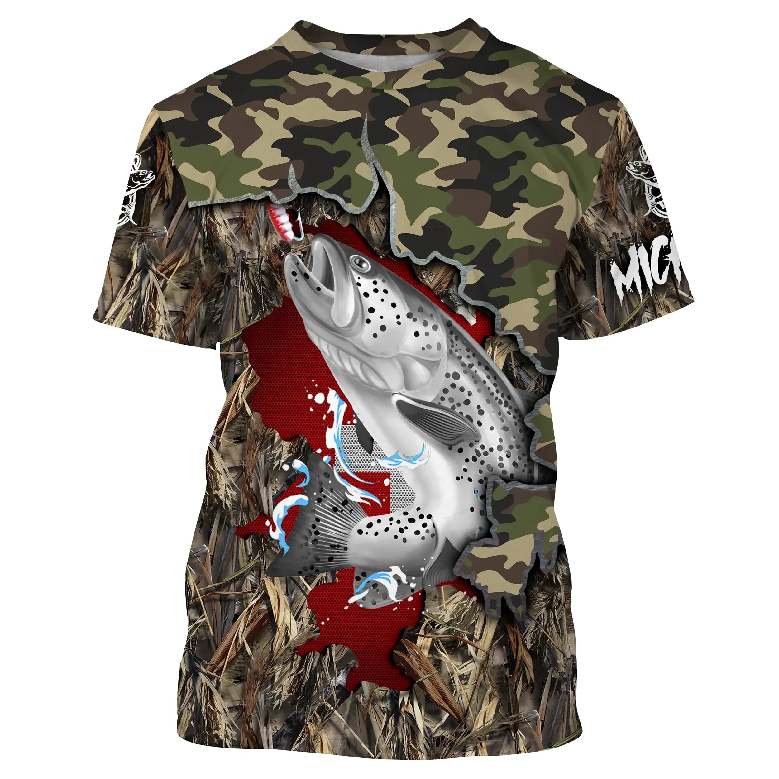 T-Shirt de Pêche Camouflage avec Truite et Drapeau Suisse - Style Unique pour Pêcheurs Passionnés - CT19072213