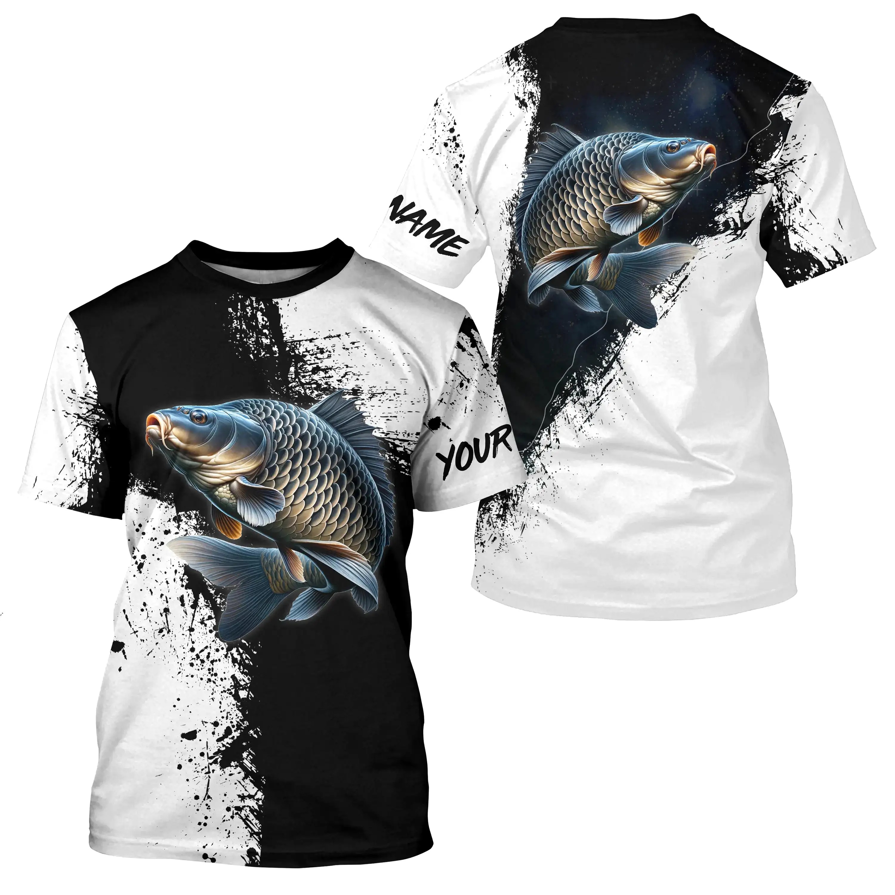 T-shirt Personnalisé Pêche De La Carpe, Noir et Blanc, Cadeau Original Pêcheur - CT26072209