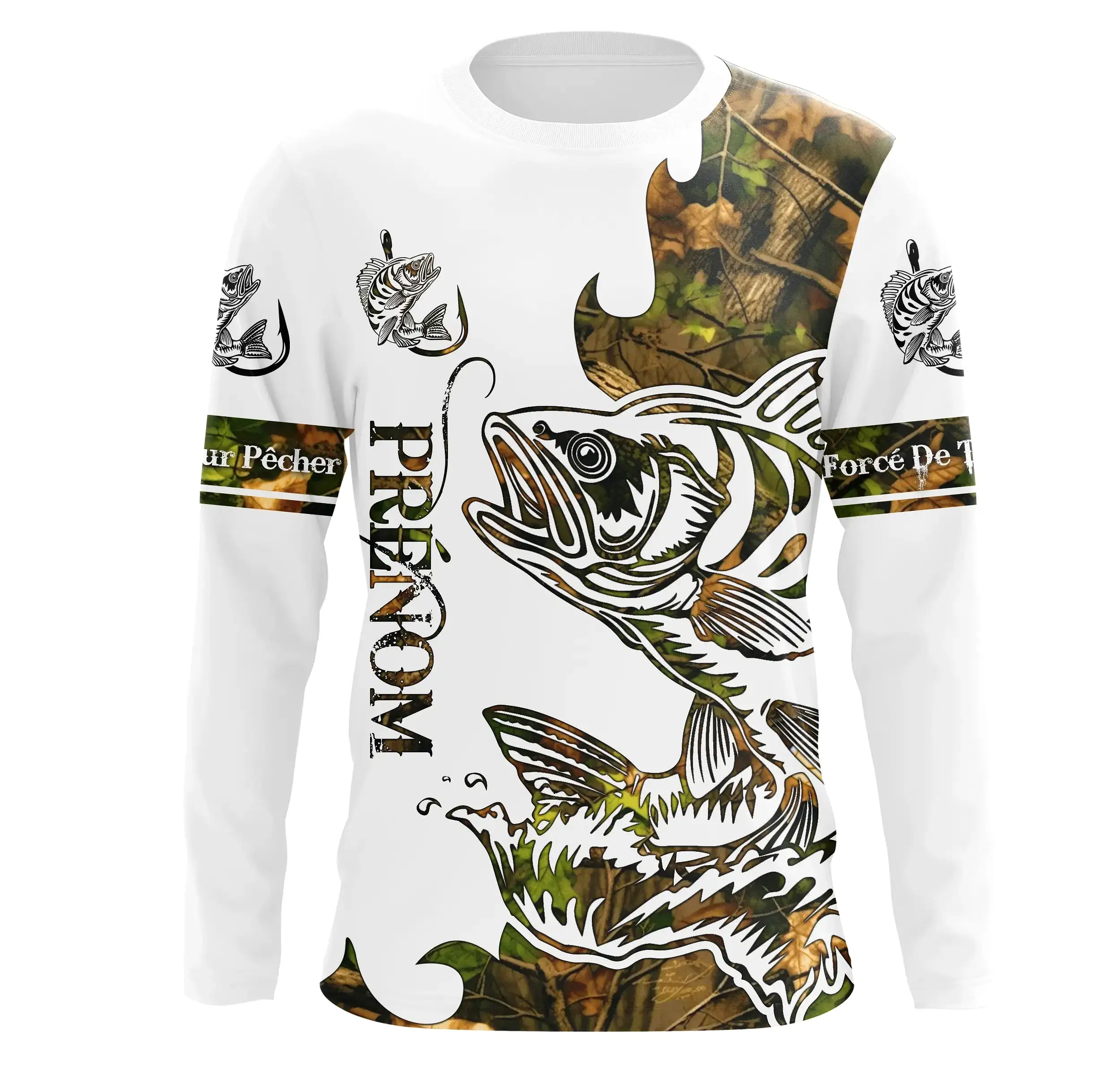 T-shirt Sweater Tatouage Camouflage Pêche De La Perche, Cadeau Personnalisé Pêcheur - CT09012228