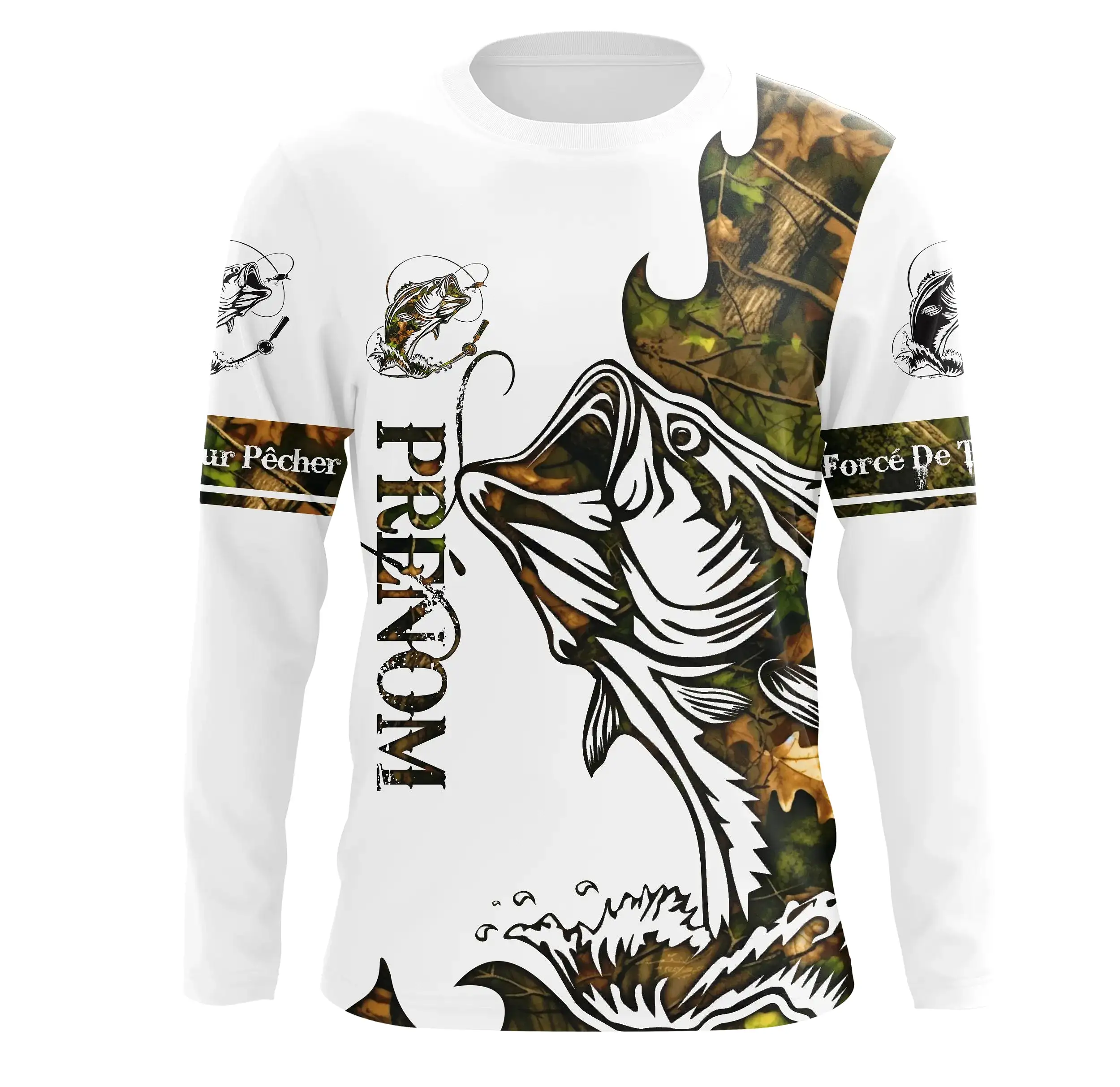 T-shirt Sweater Tatouage Camouflage Pêche Du Bar, Cadeau Personnalisé Pêcheur - CT09012223