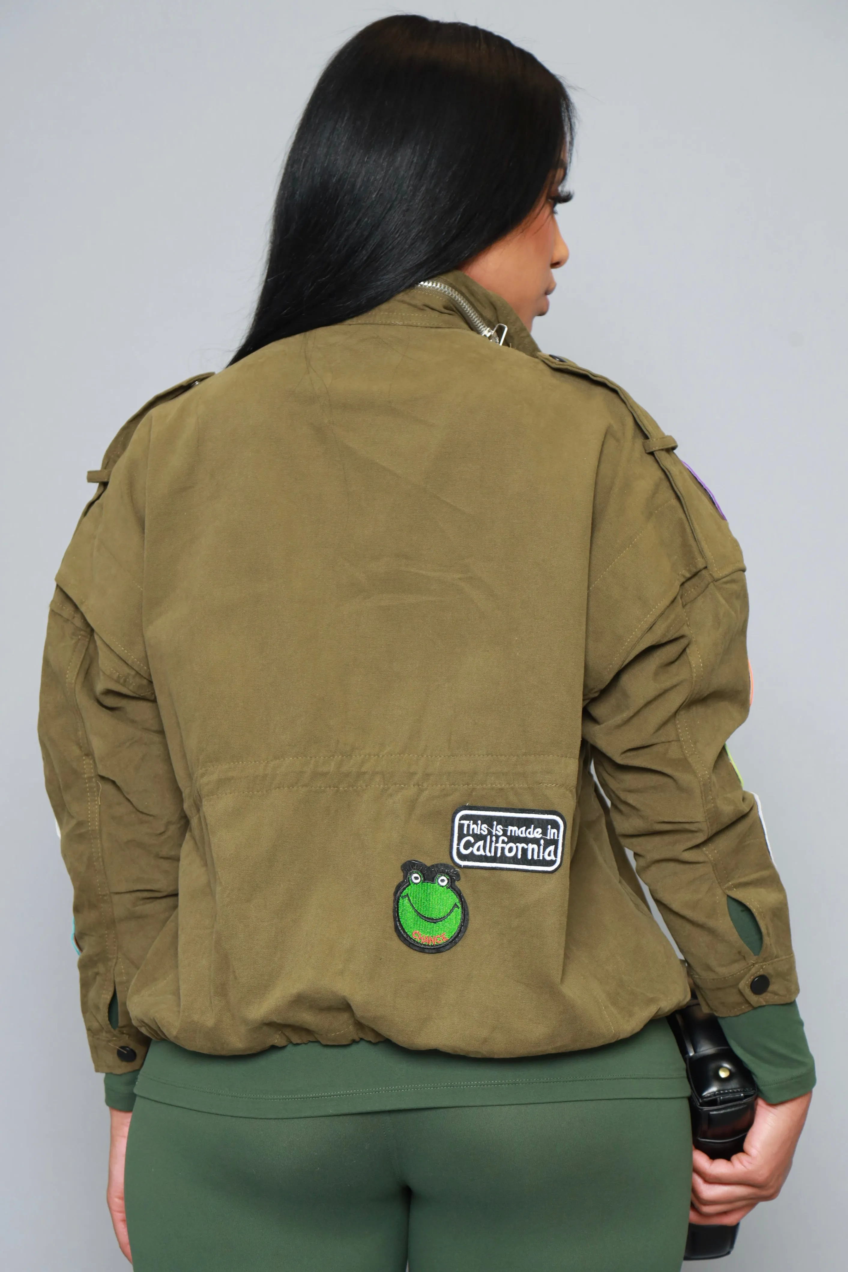 Thank You Patchwork Utility Jacket - Olive