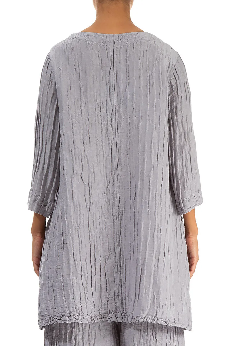 Twin Pockets Crinkled Lilac Grey Silk Linen Tunic