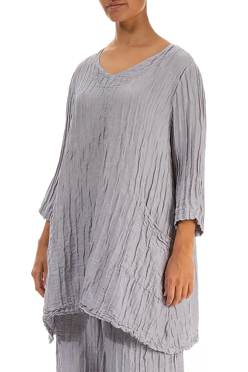 Twin Pockets Crinkled Lilac Grey Silk Linen Tunic