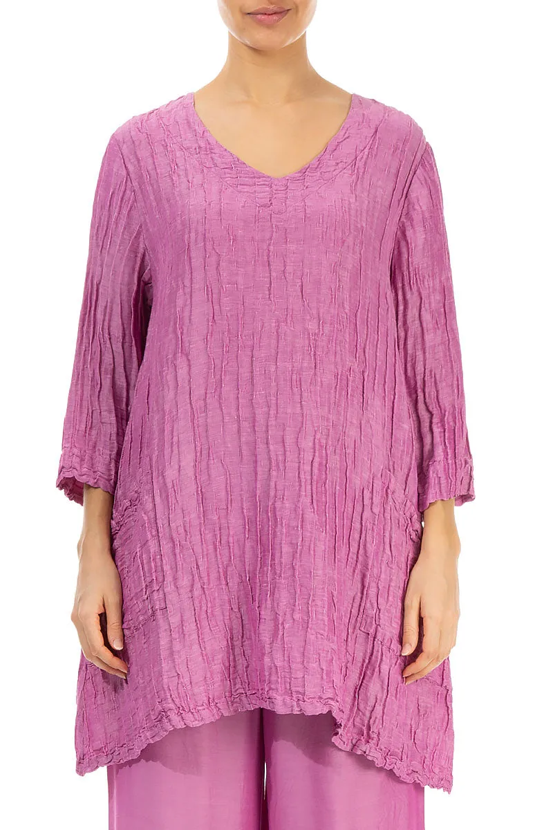 Twin Pockets Crinkled Wild Berry Silk Linen Tunic