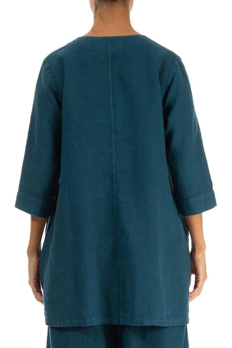 Twin Pockets Dark Teal Linen Tunic