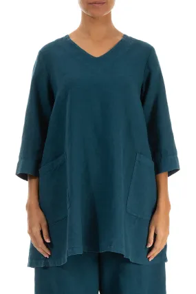 Twin Pockets Dark Teal Linen Tunic