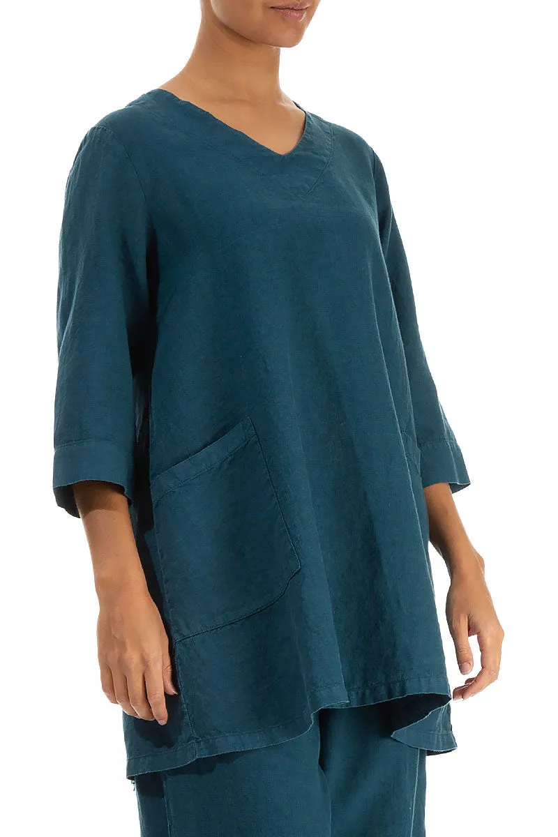 Twin Pockets Dark Teal Linen Tunic