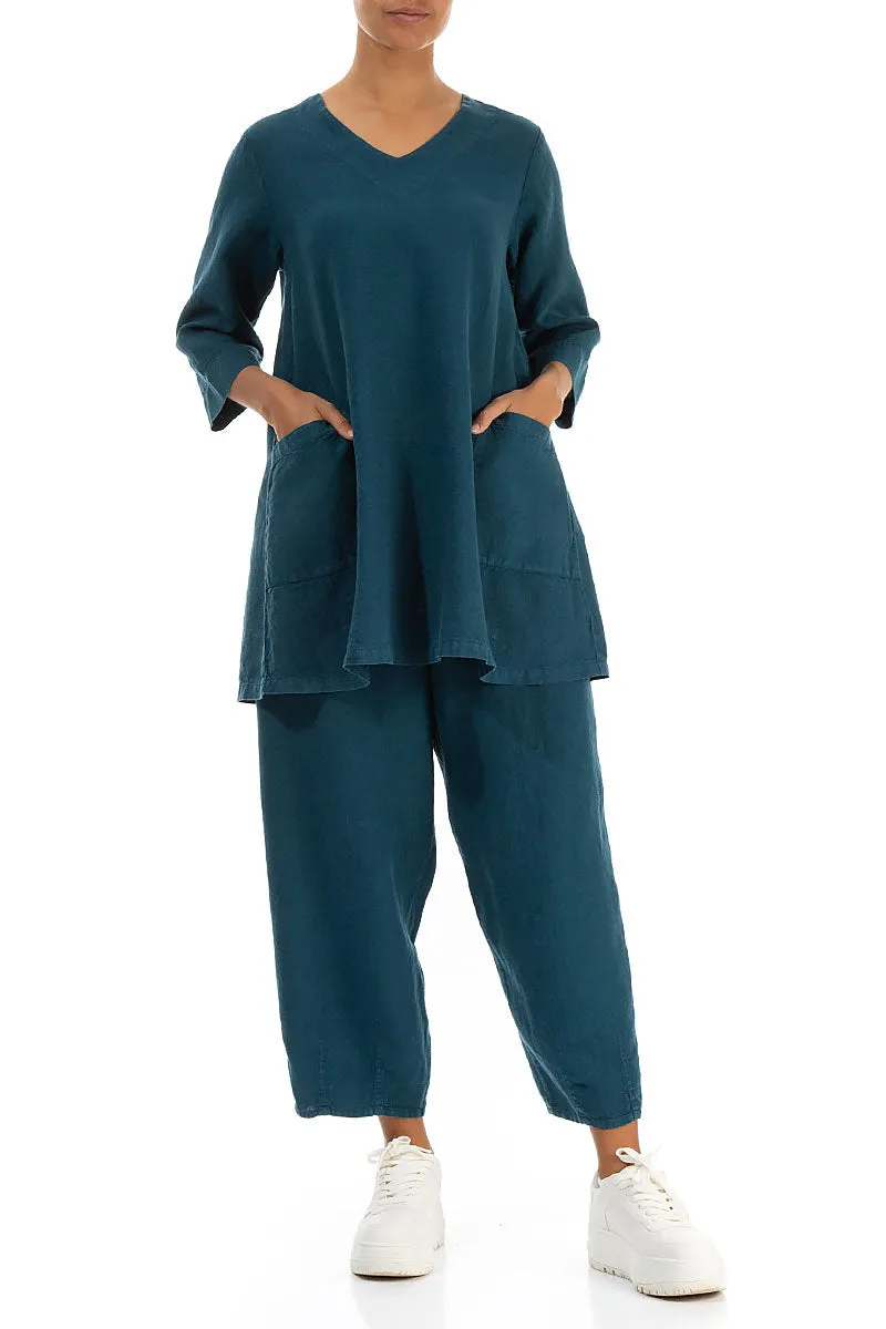 Twin Pockets Dark Teal Linen Tunic