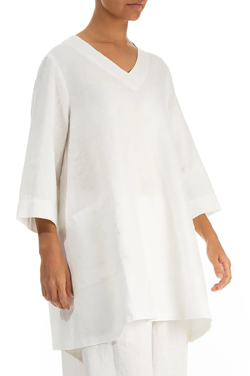 Twin Pockets Off White Linen Tunic