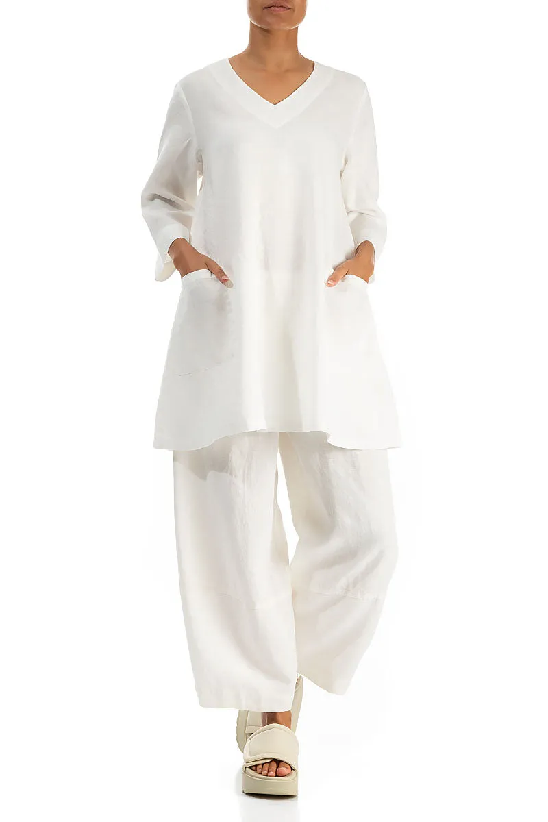 Twin Pockets Off White Linen Tunic