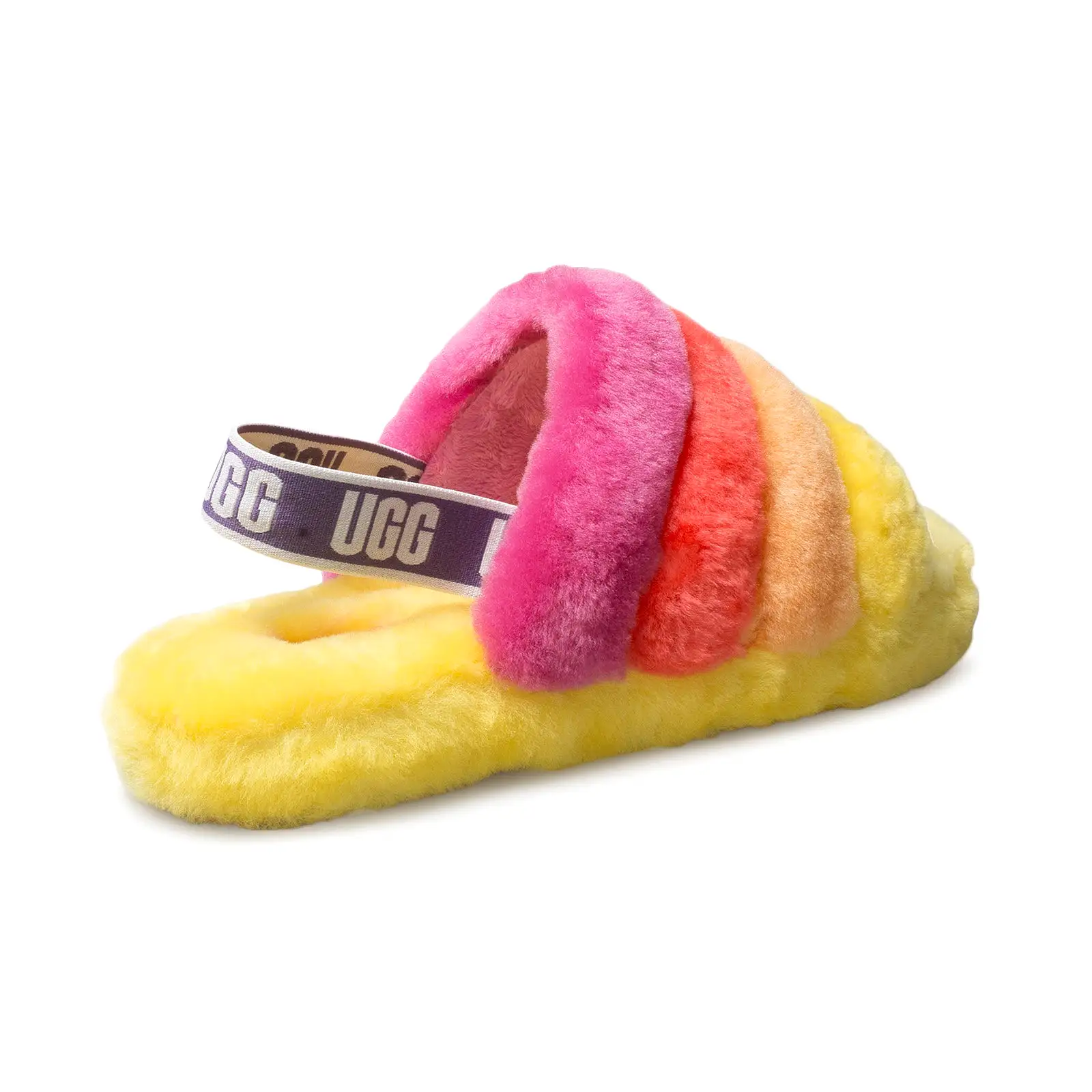 UGG Fluff Yeah Slide Pride Rainbow Yellow Slippers - Women's