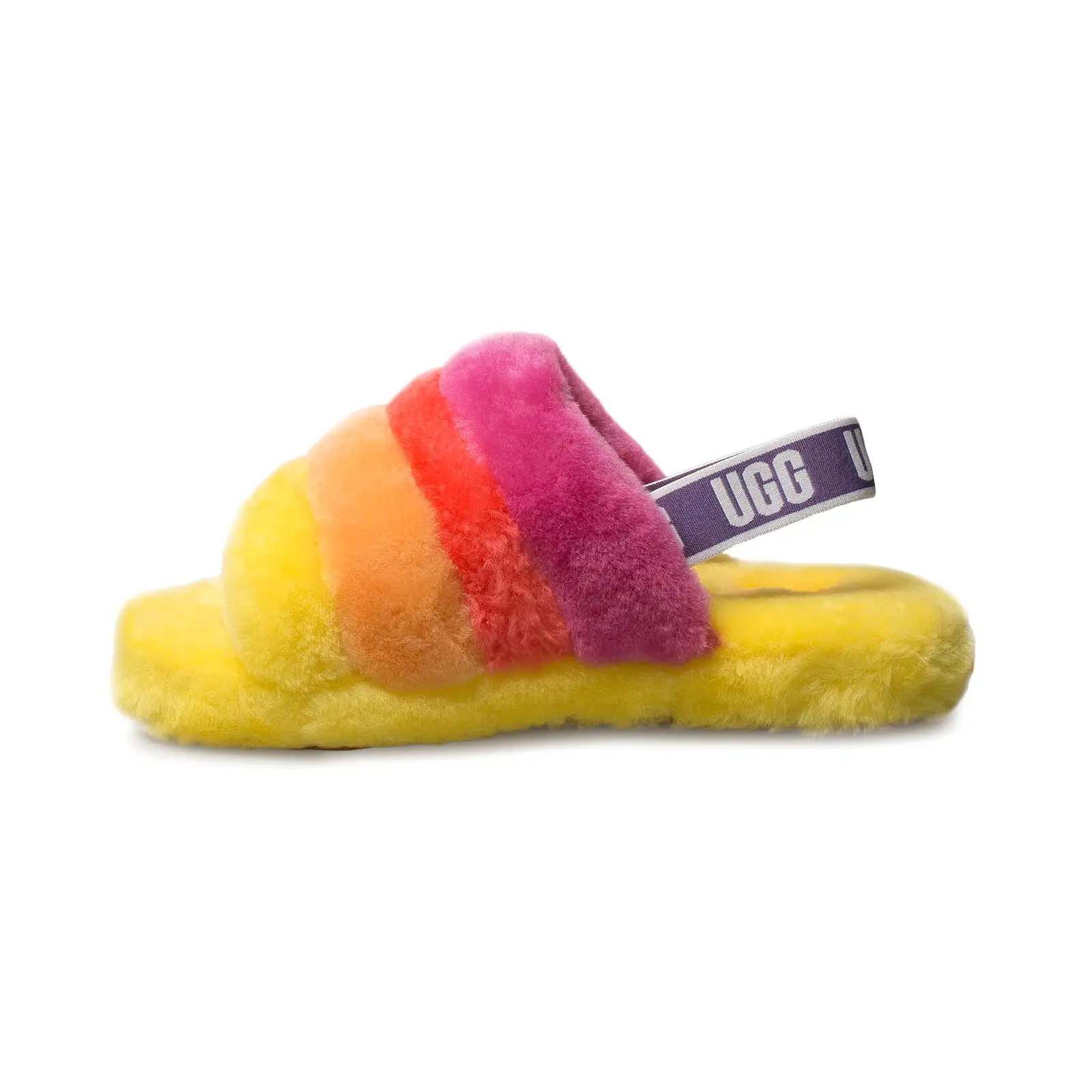 UGG Fluff Yeah Slide Pride Rainbow Yellow Slippers - Women's