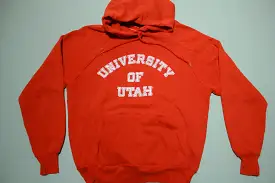 University of Utah Vintage 80's Red Made in USA Hooded Hoodie Sweatshirt