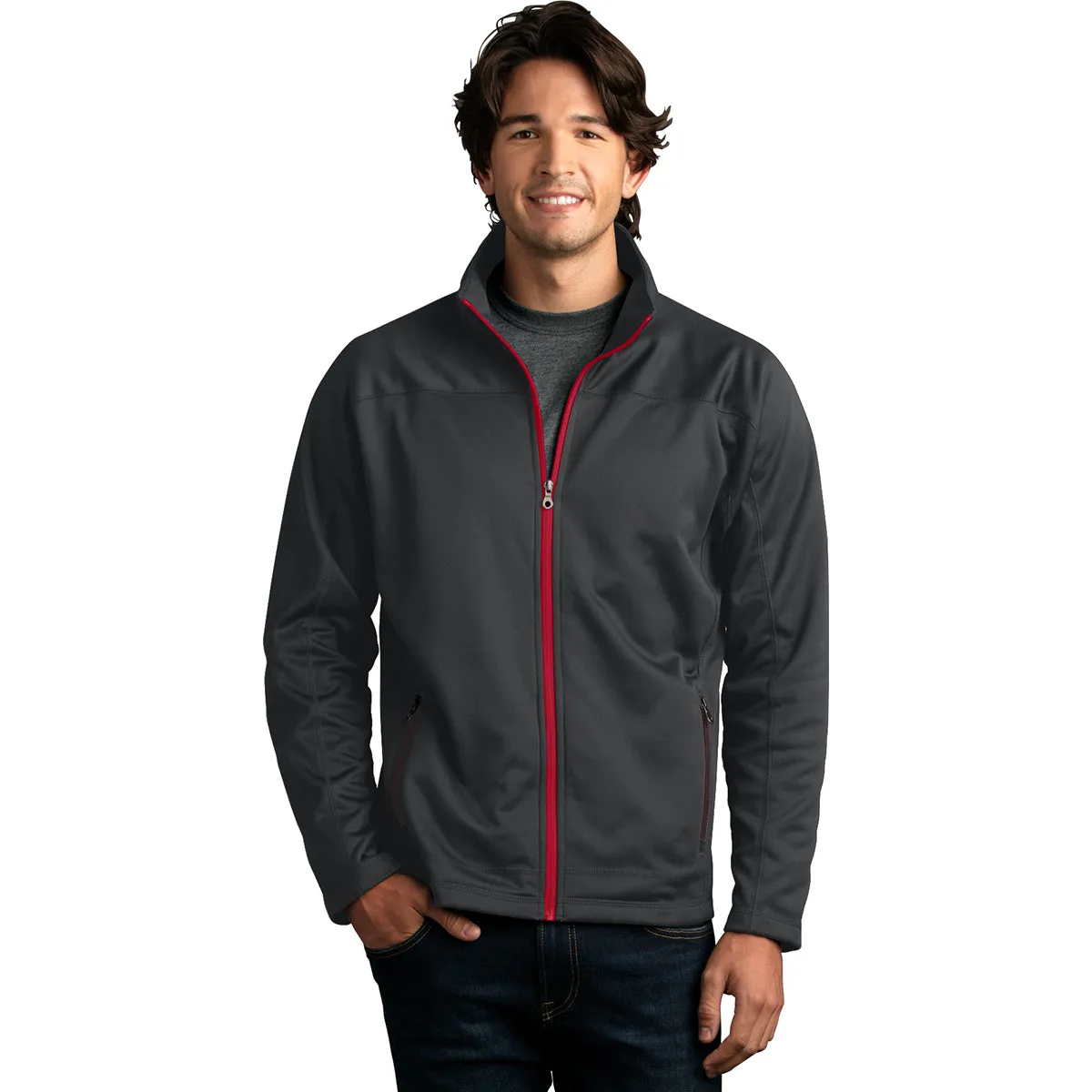 Vantage Men's Dark Grey/Sport Red Brushed Back Micro-Fleece Full-Zip Jacket