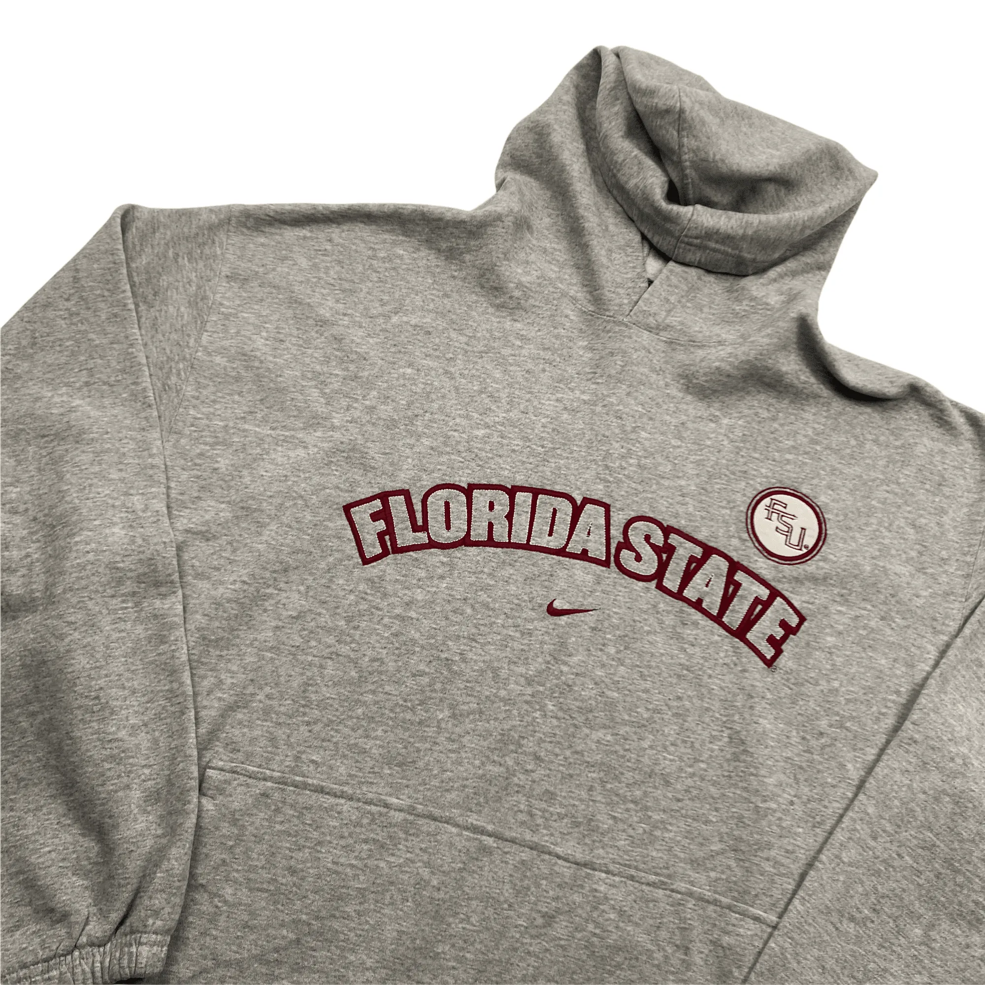 Vintage 90s Grey Nike Centre Swoosh Florida State USA Spell-Out Hoodie - Extra Large