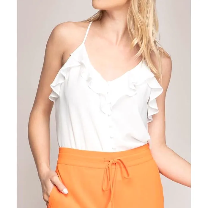 White Wrap Ruffled Cami