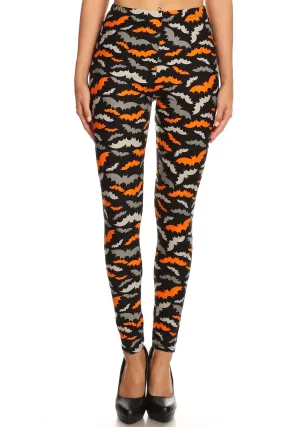 Women's 3X 5X Halloween Colorful Bat Pattern Printed Leggings