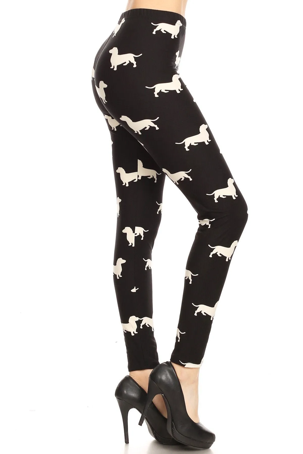 Womens Dachshund Dog Leggings, Soft Yoga Pants, Sizes 18-22, No-Roll Waist, Black/White