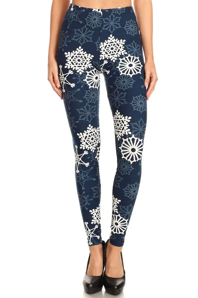 Women's Regular B&W Crochet Flower in Navy Pattern Printed Leggings