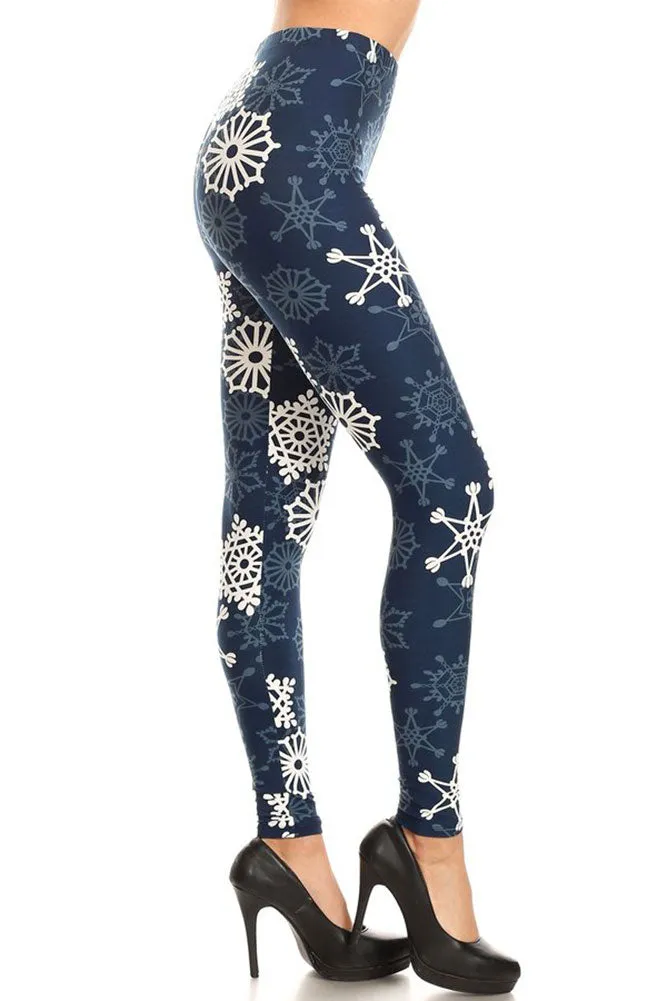 Women's Regular B&W Crochet Flower in Navy Pattern Printed Leggings