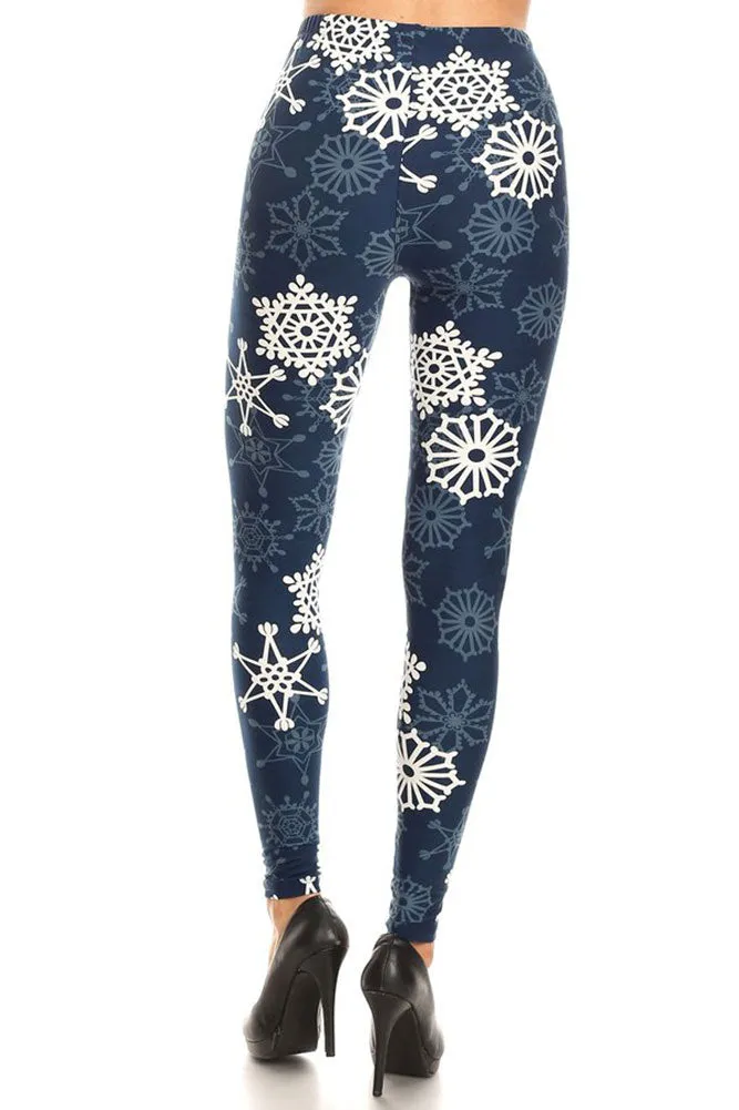 Women's Regular B&W Crochet Flower in Navy Pattern Printed Leggings