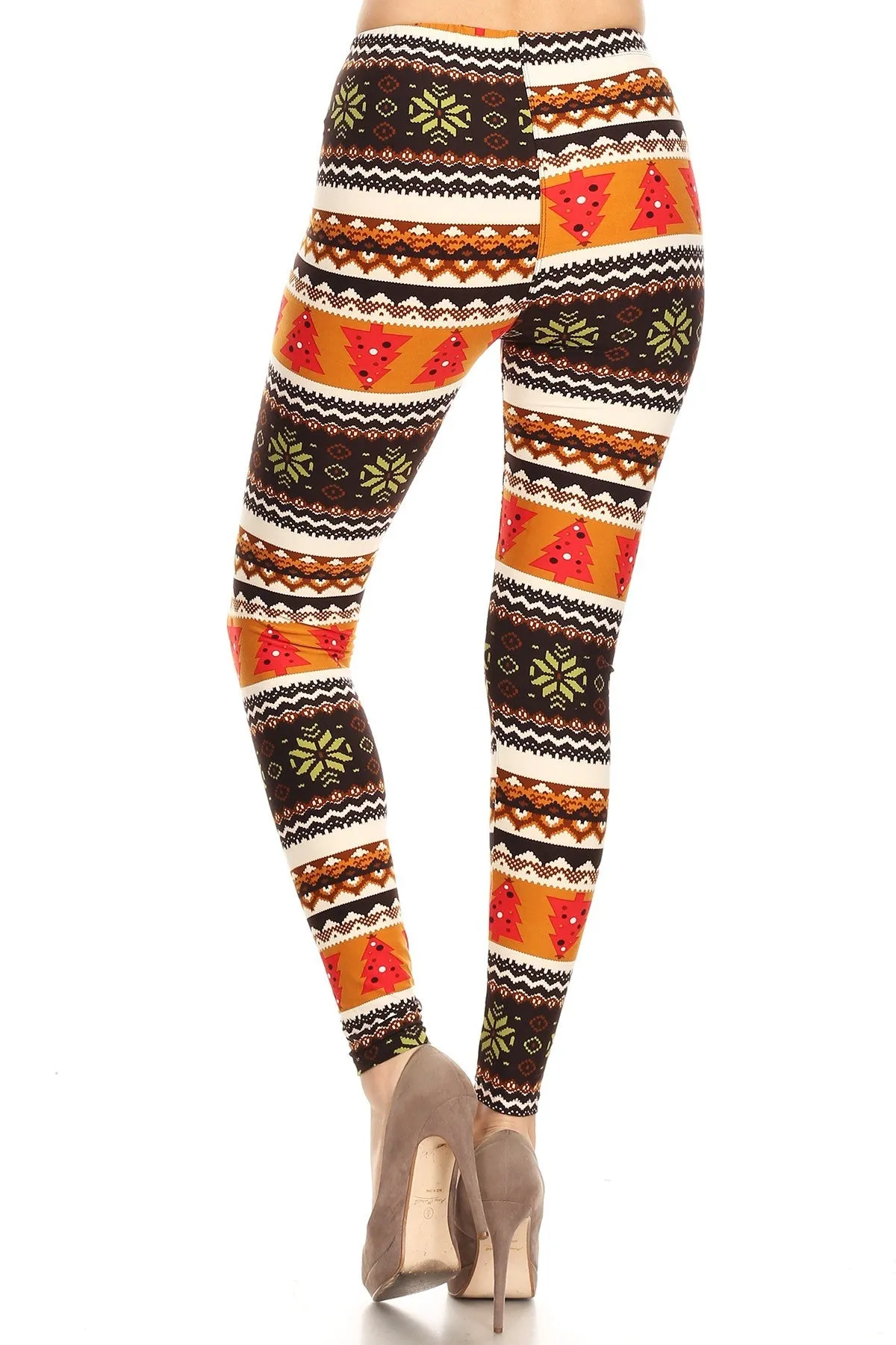 Women's Regular Colorful Fair Isle Snowflake Tree Pattern Printed Leggings