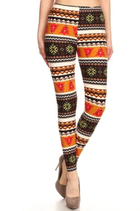 Women's Regular Colorful Fair Isle Snowflake Tree Pattern Printed Leggings