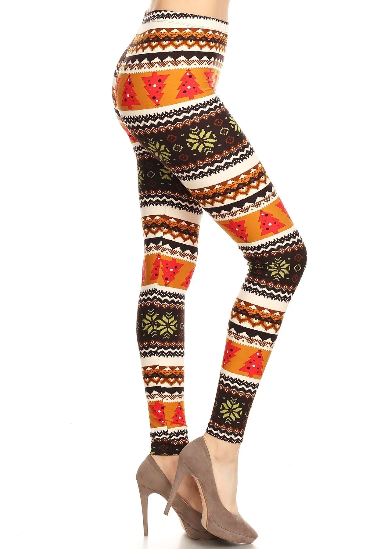 Women's Regular Colorful Fair Isle Snowflake Tree Pattern Printed Leggings